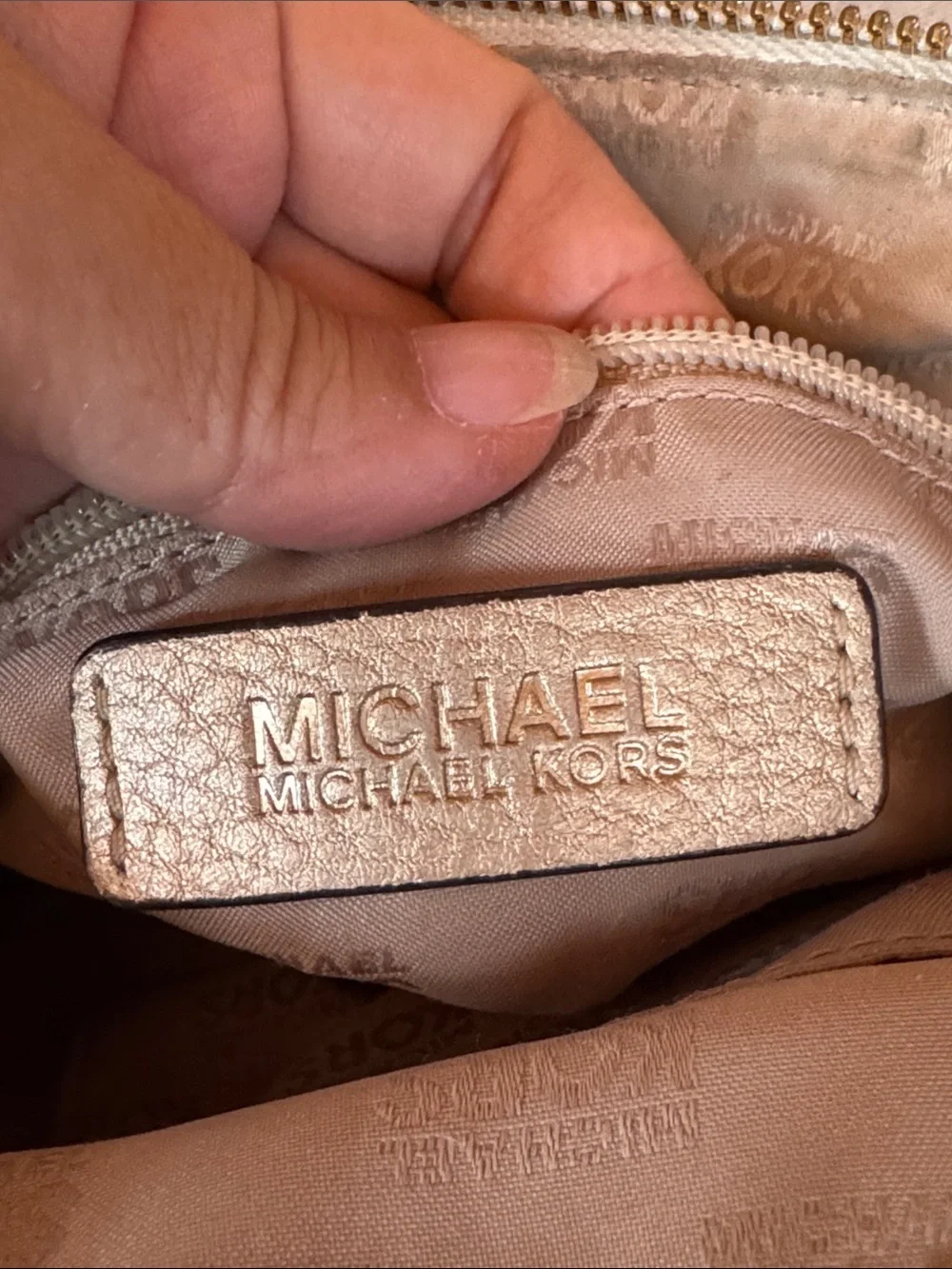 Michael Kors Metallic Gold Logo Satchel with Crossbody Strap